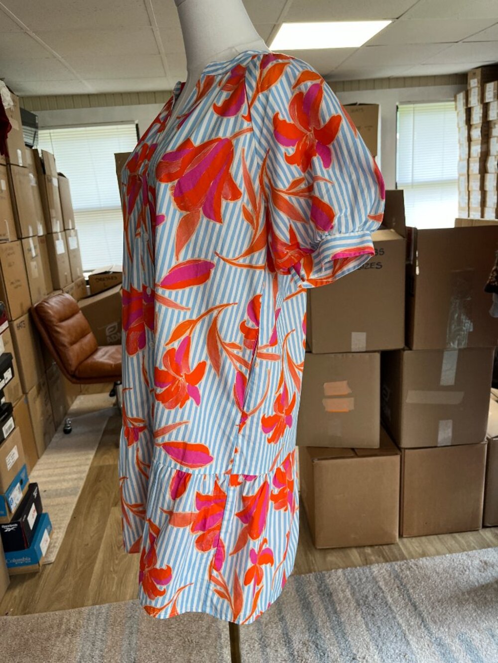 THML Blue & Pink Floral Tiered Midi Dress - Picture 5 of 9
